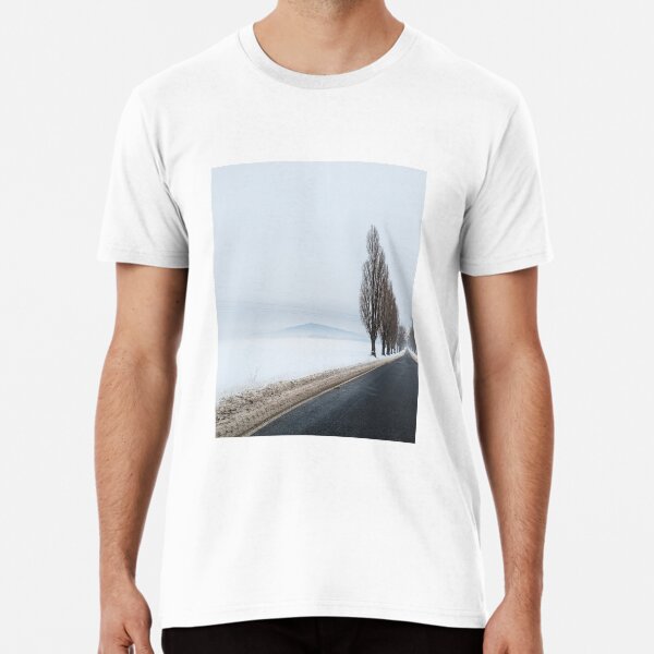Winter alone mountain trees road fog Premium T-Shirt