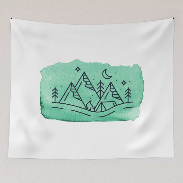 Aperçu de l'œuvre Camping sur aquarelle verte créée et vendue par jmggraphics.