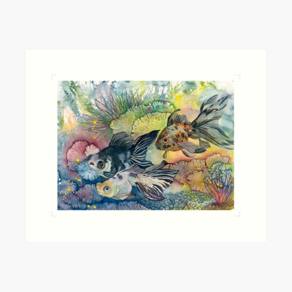 Trout Fishing Art, Pastel Aquamarine Fish Painting Wall Art Print