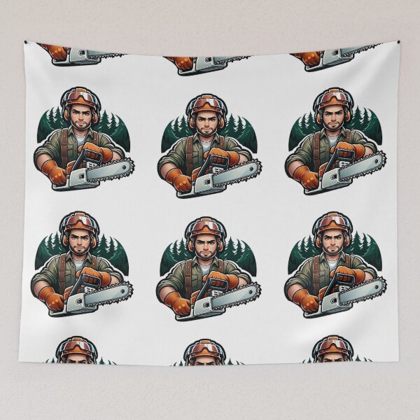 Item preview, Man at Work with Chainsaw in the Wild designed and sold by LumberEchoArts.