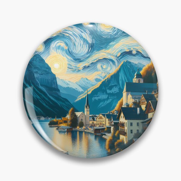 Item preview, Hallstatt, Austria, design in the style of Vincent van Gogh Starry Night designed and sold by CreativeSparkzz.