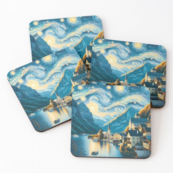 Item preview, Hallstatt, Austria, design in the style of Vincent van Gogh Starry Night designed and sold by CreativeSparkzz.