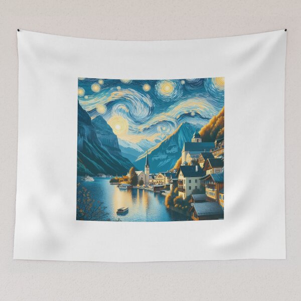 Artikelvorschau, Hallstatt, Österreich, Design im Stil von Vincent van Gogh Sternennacht entworfen und verkauft von CreativeSparkzz.