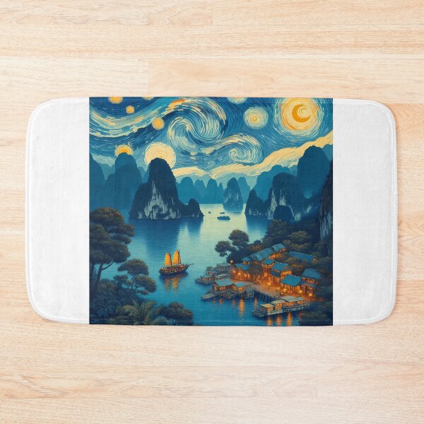 Item preview, Halong Bay, Vietnam, design in the style of Vincent van Gogh Starry Night designed and sold by CreativeSparkzz.