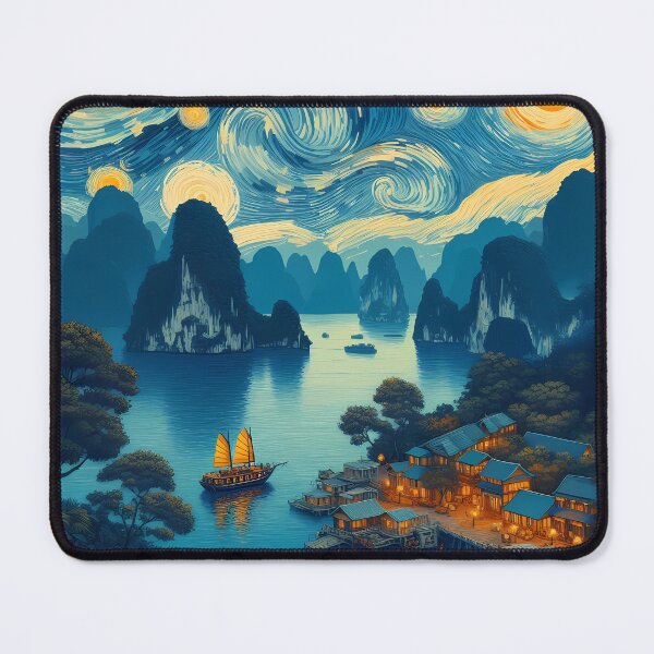 Item preview, Halong Bay, Vietnam, design in the style of Vincent van Gogh Starry Night designed and sold by CreativeSparkzz.