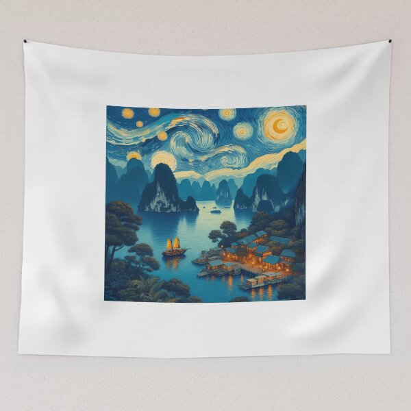 Item preview, Halong Bay, Vietnam, design in the style of Vincent van Gogh Starry Night designed and sold by CreativeSparkzz.