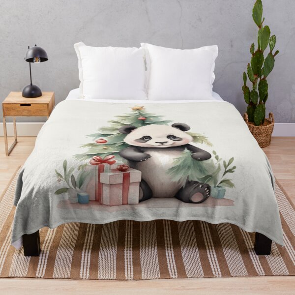 Item preview, Cute Watercolor Baby Panda Having Fun with a Christmas Tree and Gifts designed and sold by lovelyandcute.