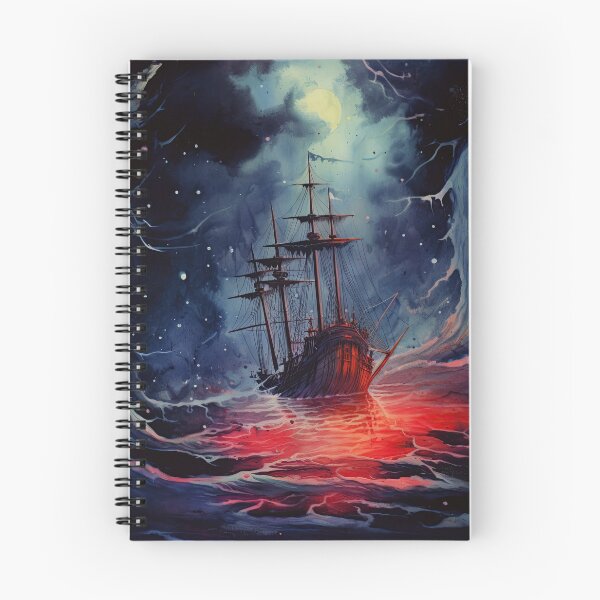 Item preview, Black ship in the red firing water ocean designed and sold by fansyartdesign.