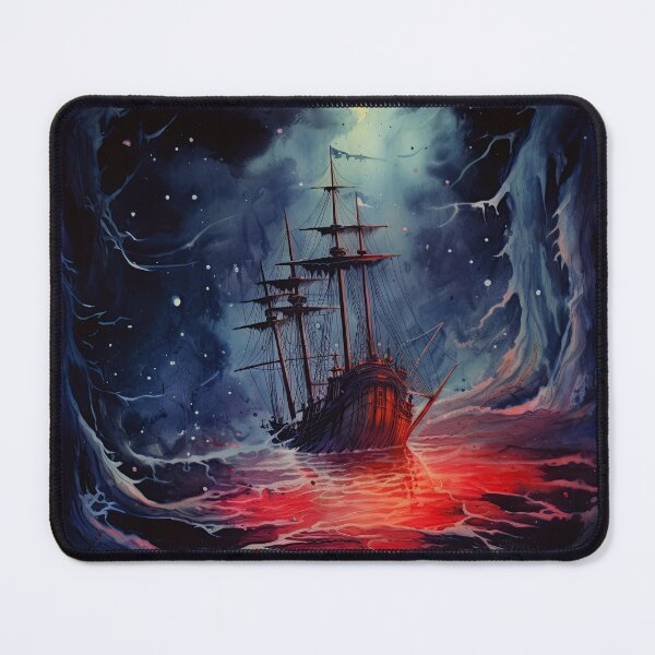 Item preview, Black ship in the red firing water ocean designed and sold by fansyartdesign.