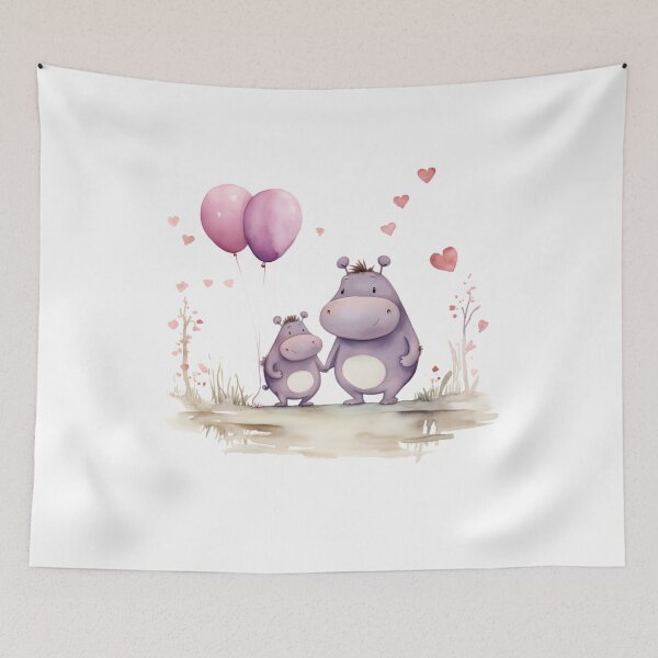 Item preview, Cartoon hippo mother and baby designed and sold by happypattawee.