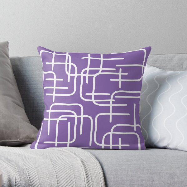 Lilac Cat Purple Lines Throw Pillow