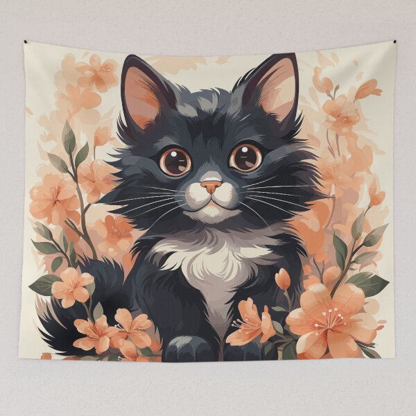 Item preview, Cat among orange flowers designed and sold by Haramana.