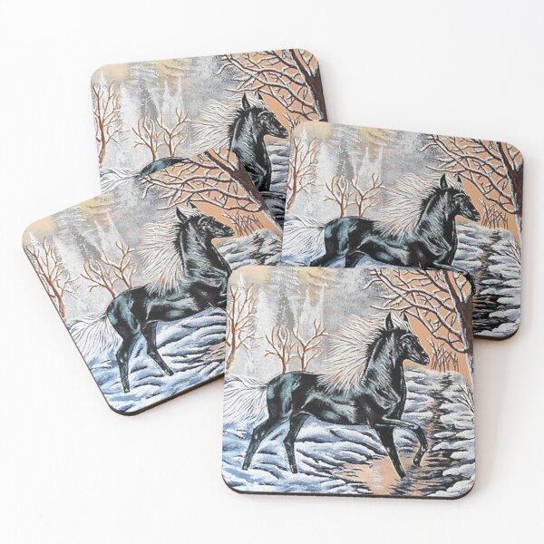 Item preview, black horse snow landscape designed and sold by janjacbu.