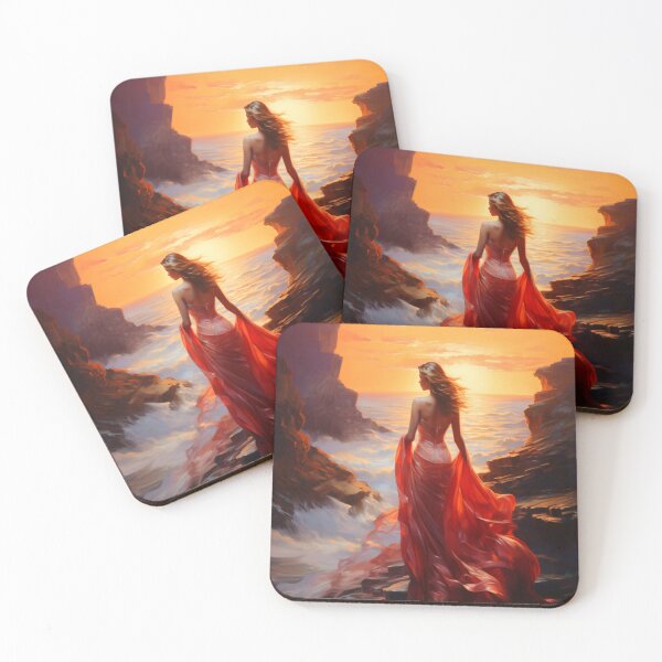 Item preview, Woman standing on the rock over the ocean enjoying sunset.  designed and sold by MargaretWiktor.
