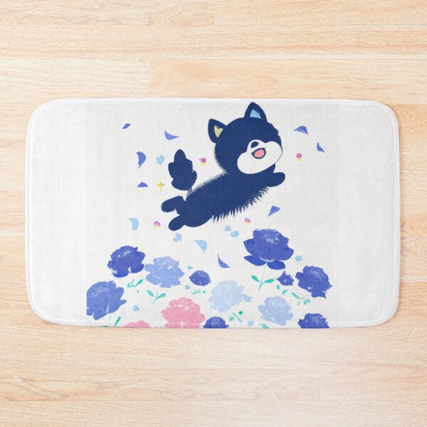Item preview, navy blue cat flying above flowers designed and sold by janjacbu.