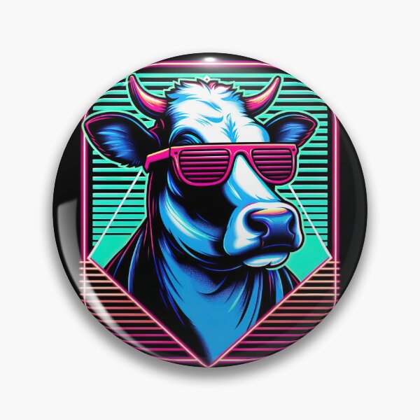 Item preview, Synthwave Cow with Sunglasses Retrowave 80s Vaporwave Style designed and sold by SpookshowDesign.