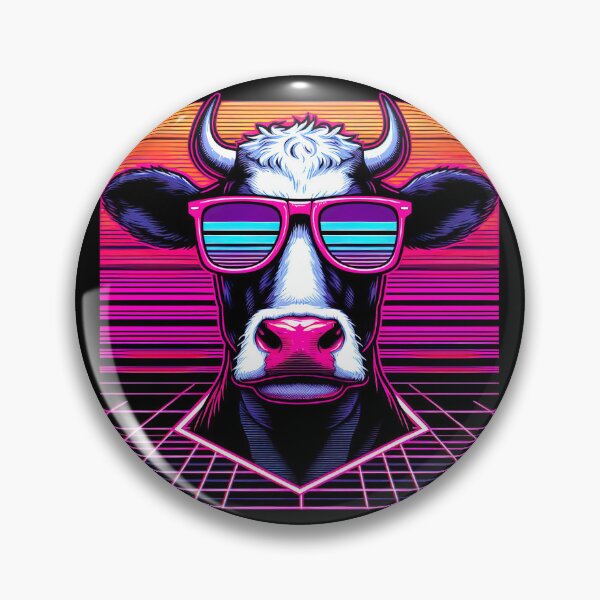 Item preview, Synthwave Cow with Sunglasses Vaporwave 80s Retrowave Style designed and sold by SpookshowDesign.
