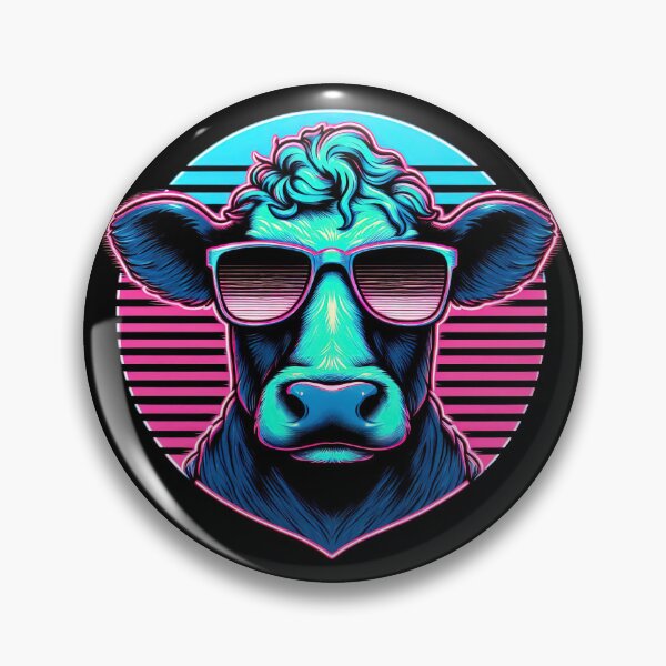 Item preview, Synthwave Cow with Sunglasses Vaporwave Fun 80s Retrowave Style designed and sold by SpookshowDesign.