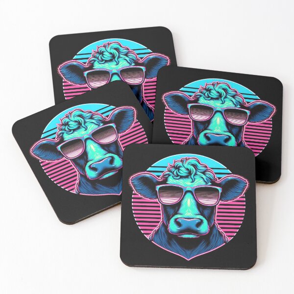 Item preview, Synthwave Cow with Sunglasses Vaporwave Fun 80s Retrowave Style designed and sold by SpookshowDesign.