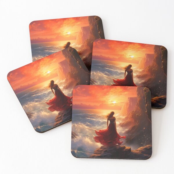 Item preview, Girl on the Rocky Beach at Sunset Watercolor Painting  designed and sold by MargaretWiktor.