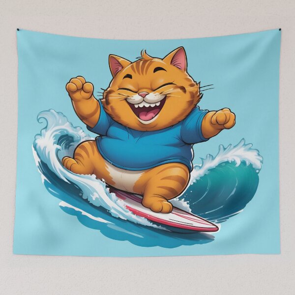 Item preview, Fluffy cute cat wave surfing designed and sold by shopsmarty.