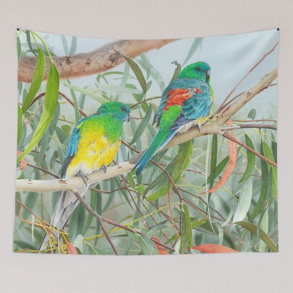 Item preview, "Siesta" (Red-rumped Parrots) designed and sold by Frances McMahon Watercolour Bird Artist.