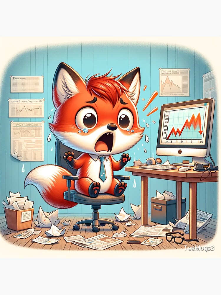 Thumbnail 3 of 3, Sticker, Foxy Finance Fiasco: A Red Fox's Stock Market Meltdown designed and sold by TeeMugs3.