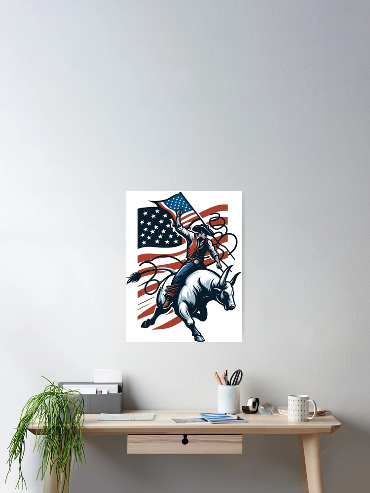 Thumbnail 2 of 3, Poster, Patriotic Rodeo: American Spirit Bull Rider designed and sold by RanchersRoots.
