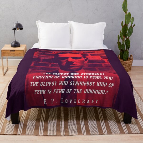 Item preview, H.P. Lovecraft portrait and quote: The oldest and strongest emotion of mankind is fear, and the oldest and strongest kind of fear is fear of the unknown. designed and sold by artbleed.