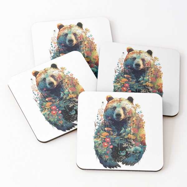 Item preview, Watercolor Whimsical Geo Grizzly Bear - White designed and sold by FoxfireStardust.