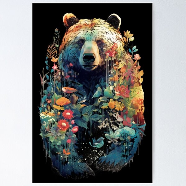 Item preview, Watercolor Whimsical Geo Grizzly Bear - Black designed and sold by FoxfireStardust.