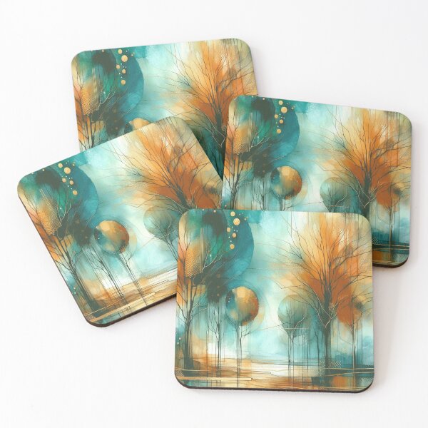 Item preview, Abstract Trees Turquoise and Gold designed and sold by heartsake.
