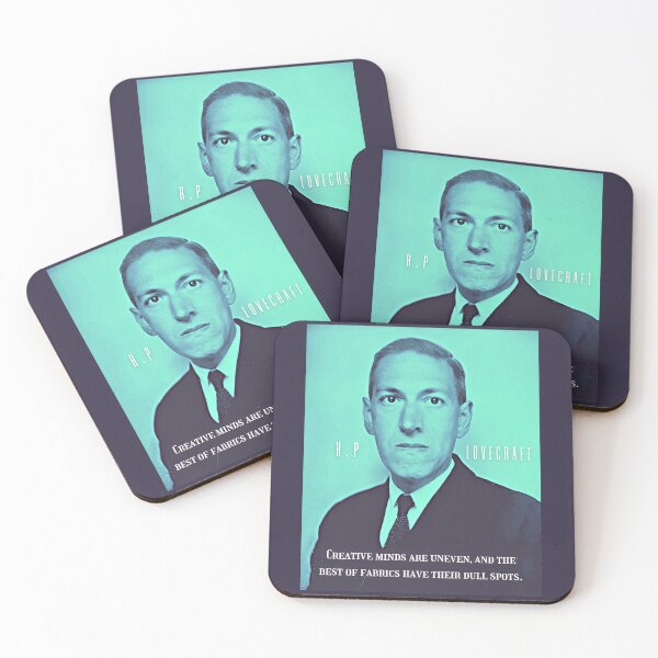 Item preview, H.P. Lovecraft portrait and quote: Creative minds are uneven, and the best of fabrics have their dull spots. designed and sold by artbleed.