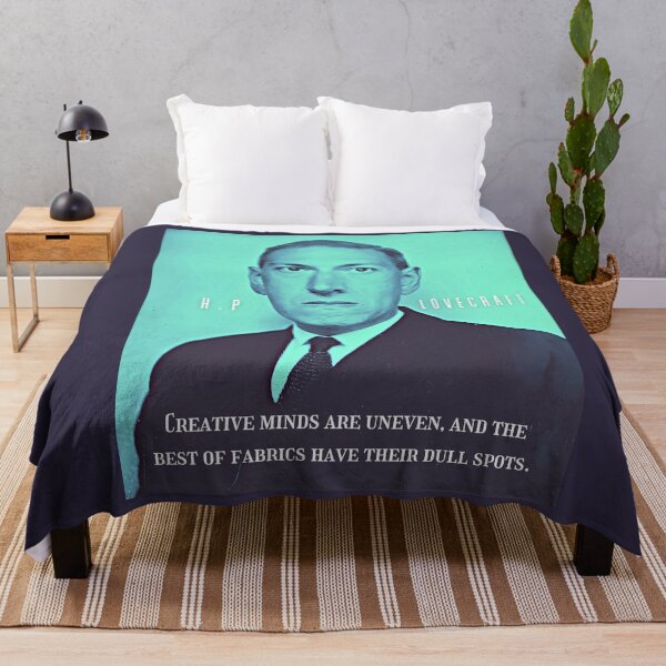 Item preview, H.P. Lovecraft portrait and quote: Creative minds are uneven, and the best of fabrics have their dull spots. designed and sold by artbleed.