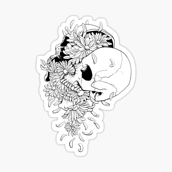 Pushing Up Daisies Skull Drawing Sticker