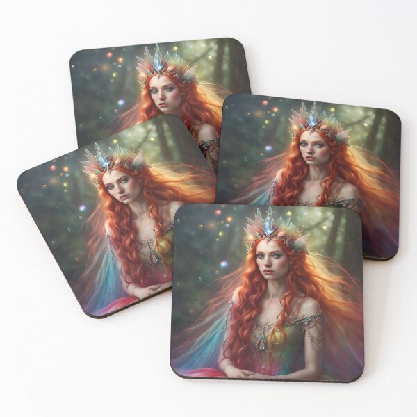 Item preview, Beautiful Enchanted Elf Portrait Redhead Mystical Magic Fairy Rainbow designed and sold by FantasyJo.