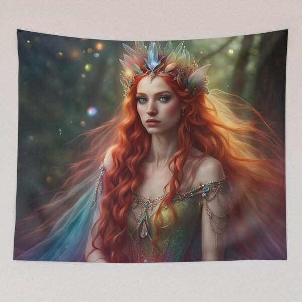 Item preview, Beautiful Enchanted Elf Portrait Redhead Mystical Magic Fairy Rainbow designed and sold by FantasyJo.