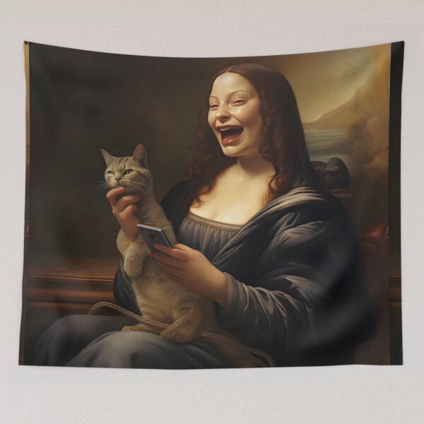 Item preview, Renaissance Laughter: Modern Mona with Cat designed and sold by inkArtistryfine.