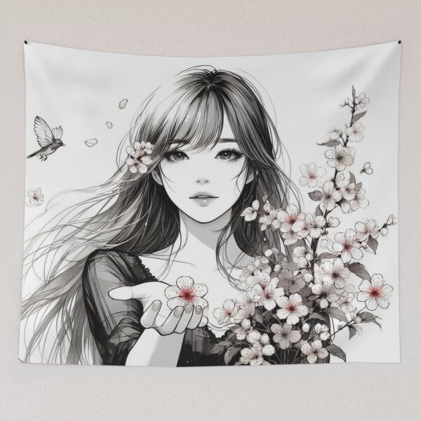 Item preview, Cherry blossoms and girl. designed and sold by growing-mom.