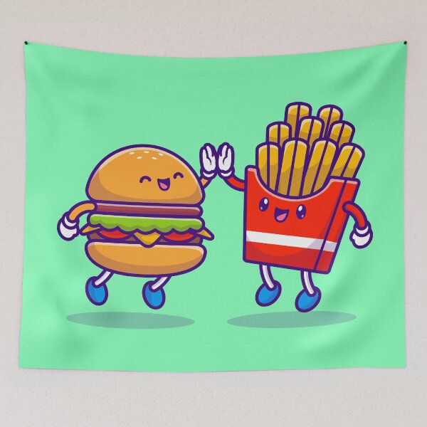 Item preview, Bite-sized Bonds: Cute Hamburger High Bite-sized Bonds: Cute Hamburger High Five with French Fries Cartoon IconFive with French Fries Cartoon Icon designed and sold by hjian8219.