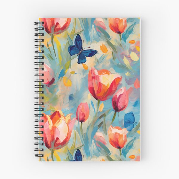 Aperçu de l'œuvre Tulipes embrassées par des papillons - Motif floral impressionniste créée et vendue par HAL2501.