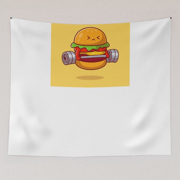 Item preview, Wholesome Strength: Cute Burger Lifting Barbell Cartoon Icon designed and sold by hjian8219.