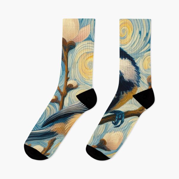 Item preview, Chickadee in Springtime Painting - Van Gogh Style Bird Painting  designed and sold by Star-Fragment.