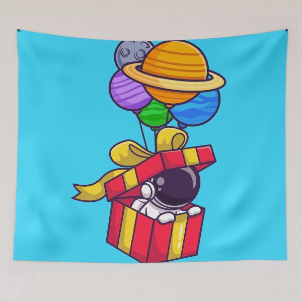 Item preview, Galactic Adventure: Cute Astronaut in Box with Planet Balloon Cartoon Icon designed and sold by hjian8219.