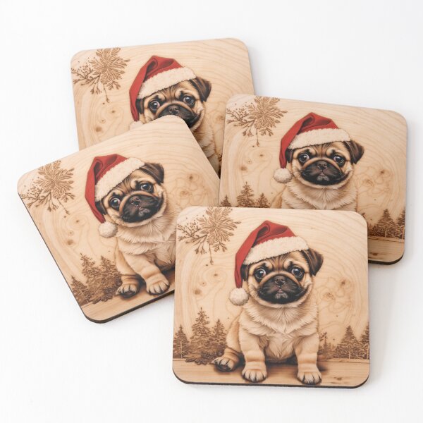 Item preview, Christmas with Pug: The Playful Soul of Wood (Pyro Pets Art - 211) designed and sold by pyropetsart.