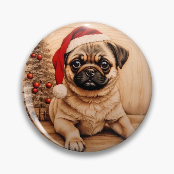 Item preview, Christmas with Pug: The Playful Soul of Wood (Pyro Pets Art - 212) designed and sold by pyropetsart.