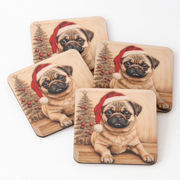 Item preview, Christmas with Pug: The Playful Soul of Wood (Pyro Pets Art - 212) designed and sold by pyropetsart.