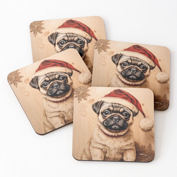 Item preview, Christmas with Pug: The Playful Soul of Wood (Pyro Pets Art - 213) designed and sold by pyropetsart.