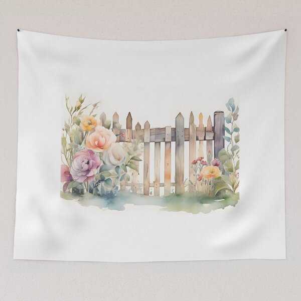 Item preview, Wooden fence with romantic flower, watercolor painting. designed and sold by Jayjaynaenae.