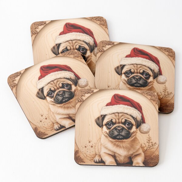 Item preview, Christmas with Pug: The Playful Soul of Wood (Pyro Pets Art - 214) designed and sold by pyropetsart.